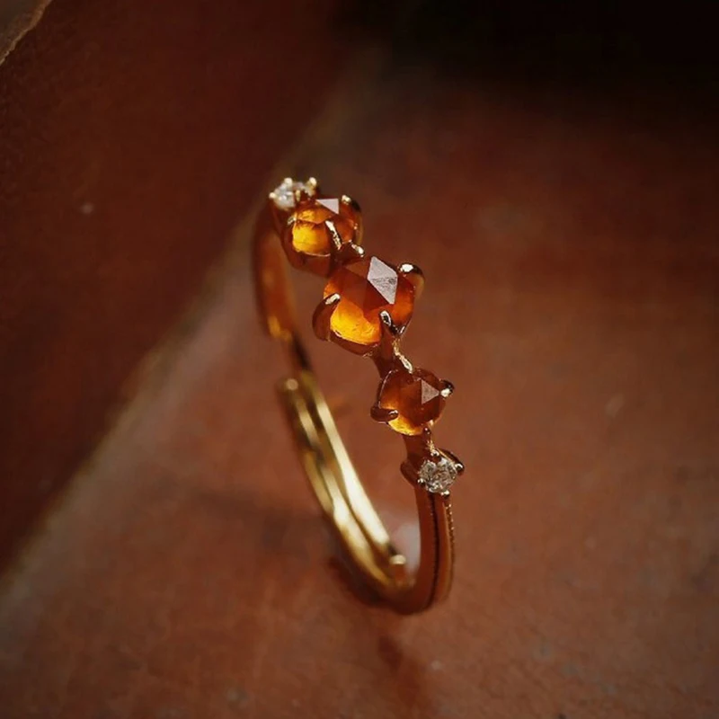 Magic Sun Amber Ring, Dainty Orange Garnet Rings, Japanese Orange Gemstone Jewelry, Boho Dainty Adjustable Ring Gift For Her