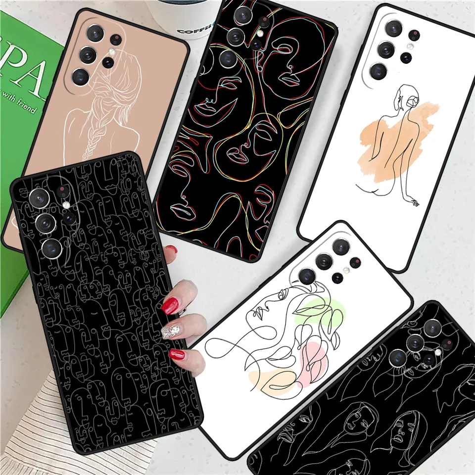 Boho Woman Aesthetic Minimalist Line Art For Samsung Galaxy S24 Ultra S21 S22 S8 S9 S10E Note 10 20 Plus FE S23 Phone case Cover