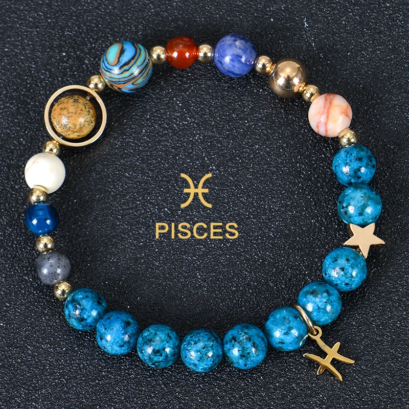 12 Zodiac Constellation Signs Bracelet 8mm Stone Beads Planet Charms Astronomical Bracelet Jewelry Gift for Women Men