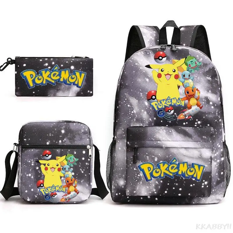 POKEMON 3Pcs Set Backpack 3D Prints Knapsack for Teenagers Girls Boys Cute Pikachu Travel Bagpack Children School Bags