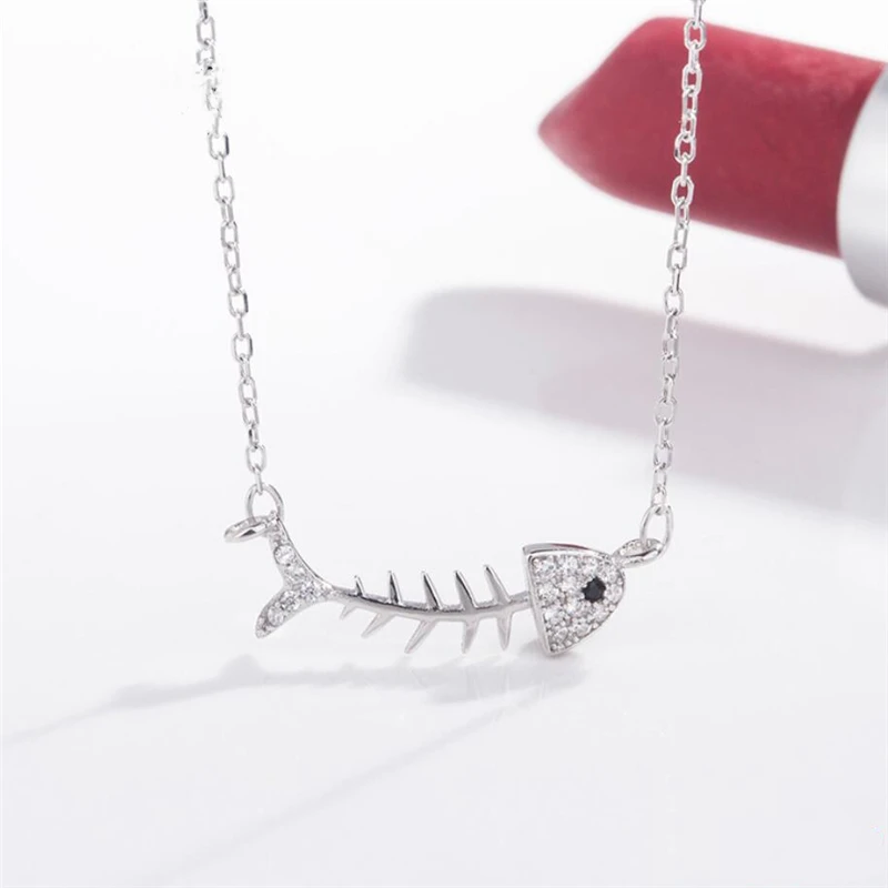Fresh Cute Mini Fish Bone Creative 925 Sterling Silver Clavicle Chain Female Necklace NE518