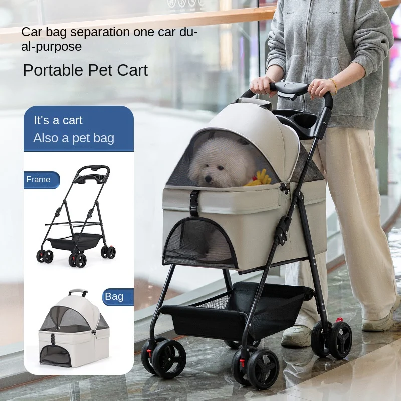 

Outdoor Foldable Pet Stroller 4-Wheel Dog Travel Stroller Pushchair Jogger with Storage Basket for Puppy Cat Pet Suplies