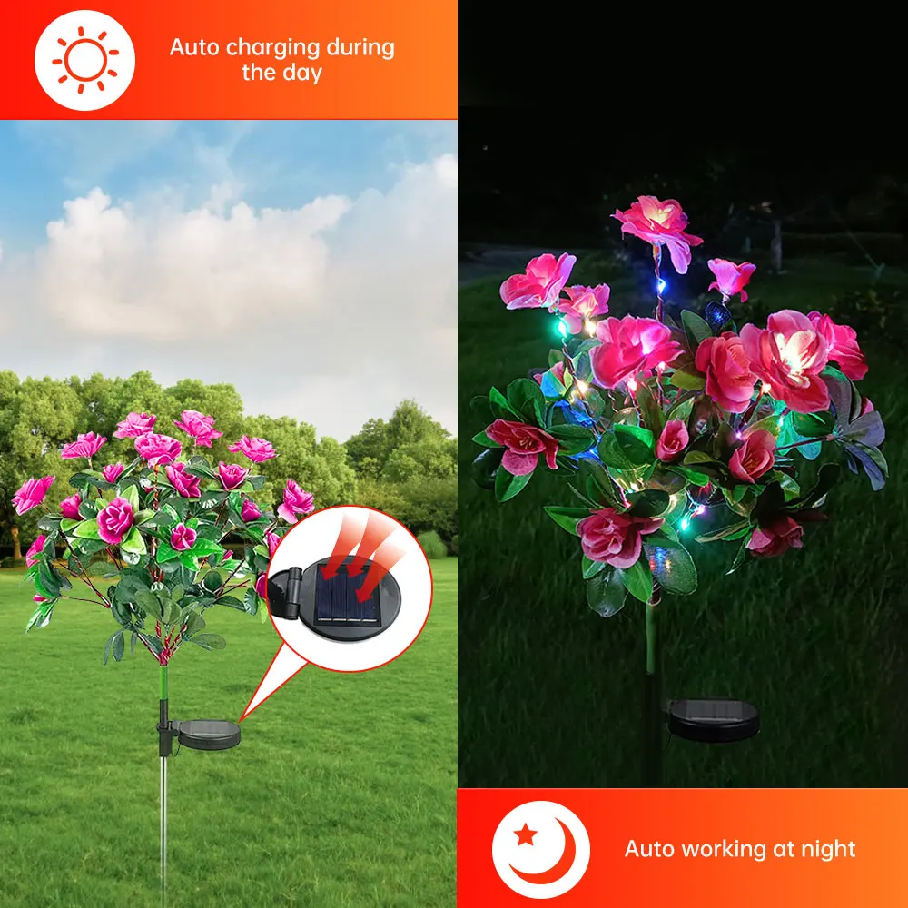 1Pcs LED Solar Azalea Flowers Light Outdoor Waterproof Garden Landscape LampYard Lawn Path Holiday Wedding Decor Lights