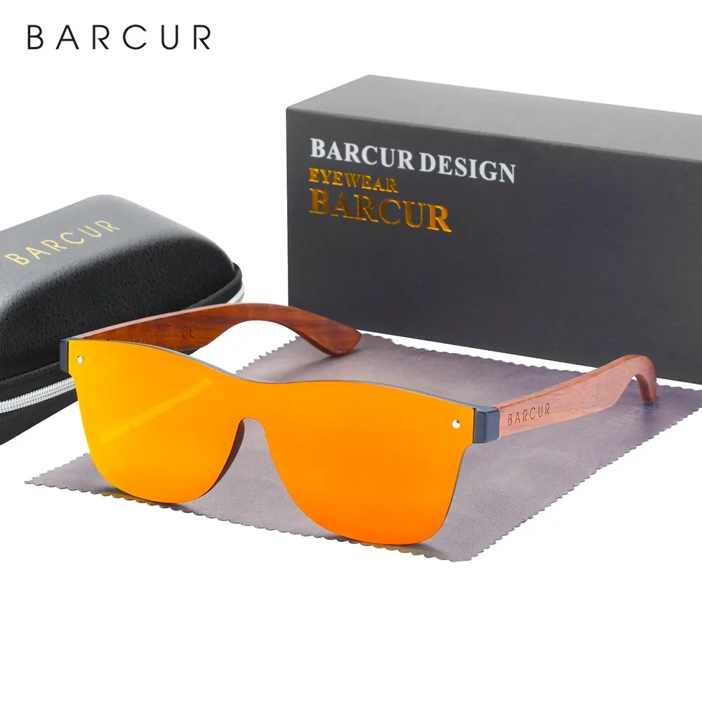 BARCUR Deisgn Wooden Sunglasses Women Man Rimless Square Sun Glasses For Men High Light UV400 Protection