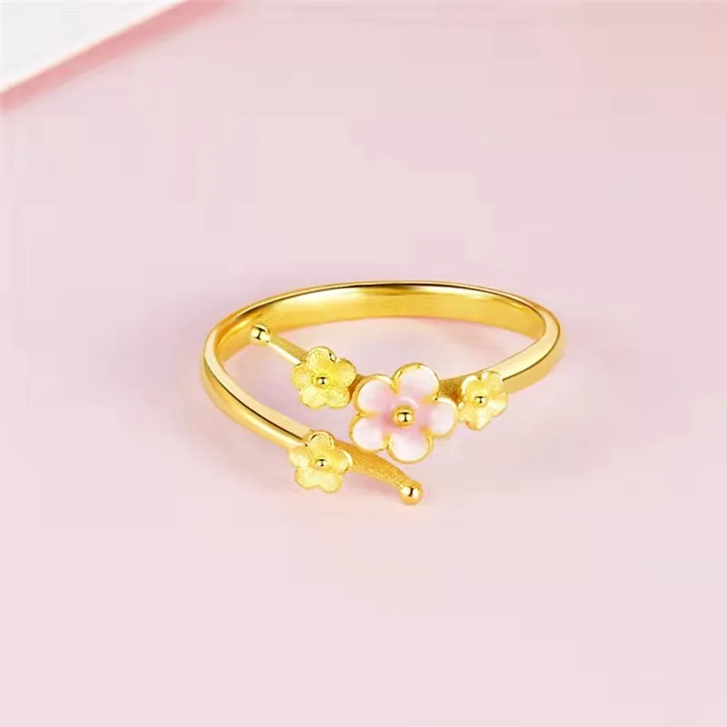 9999 24K genuine gold store same style gold women's ring, open ring flower jewelry