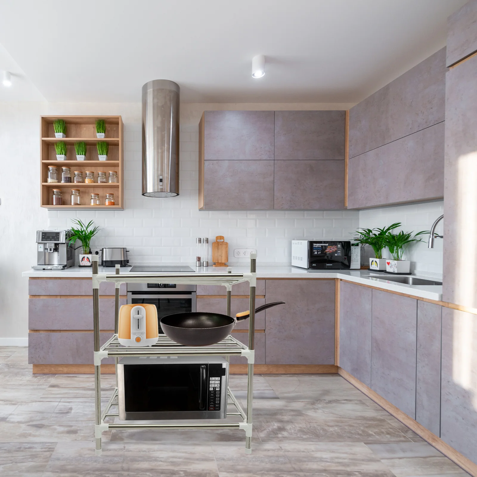 

Kitchen Storage Rack Stainless Steel Floor Pot Organizer Multi-Function Pan Holder For Pots Pans Cookware Home