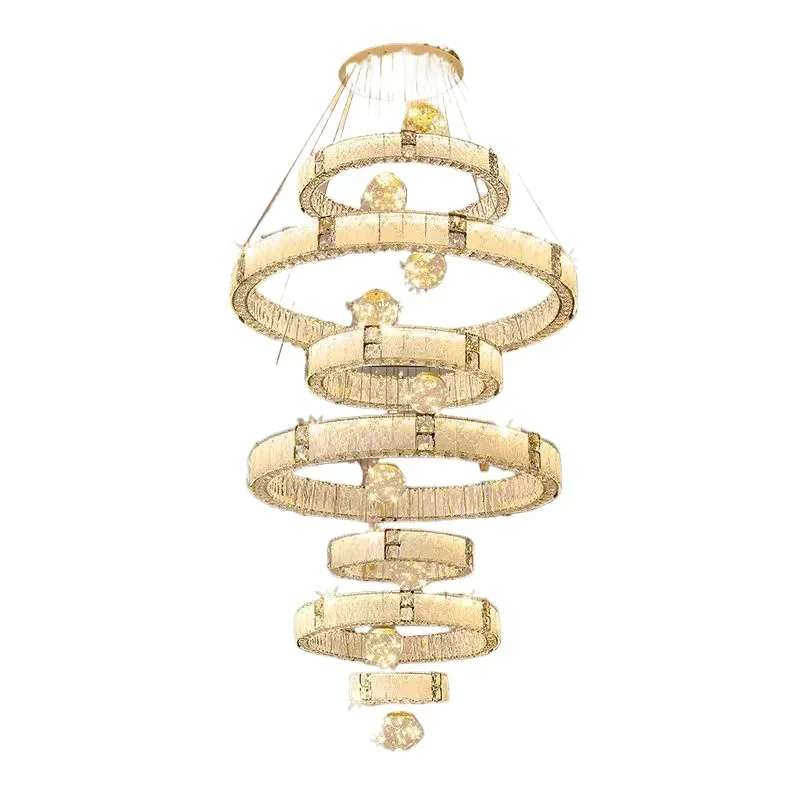 

Large chandelier modern light luxury empty crystal lamp building ladder loft self-built high-end chandelier