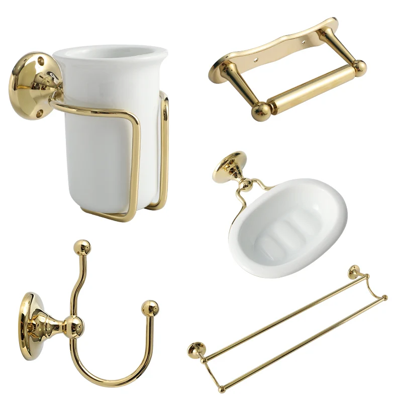 All copper bathroom pendant series Retro style Ceramic mouthwash cup Ceramic soap dish toilet paper holder