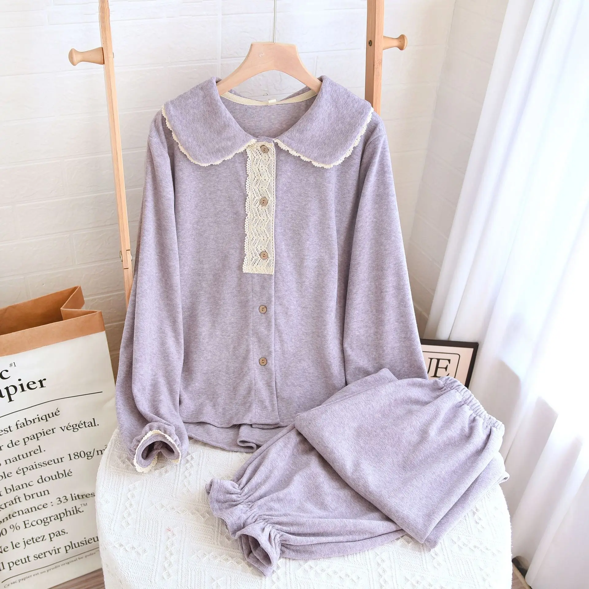 

Autumn Winter New Women's Pajamas Set Female 2 Pieces Sleepwear Long Sleeve Trousers Pyjamas Suit For Sweet Ladies Home Clothes