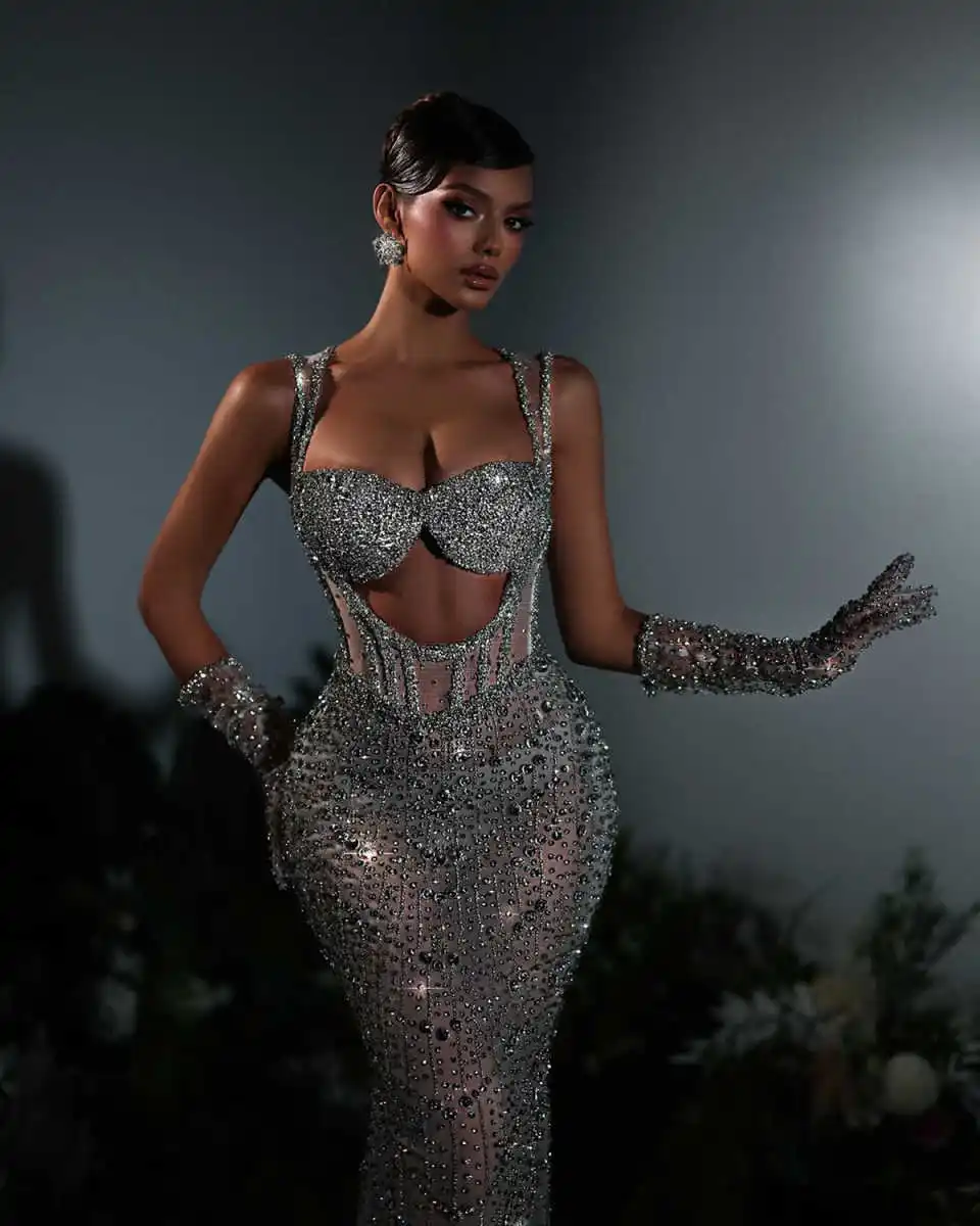 Sexy Mermaid Gown Wedding Dresses Spaghetti Strap Rhinestones Evening Dresses Special Occasion Gowns Vestido De Noiva Customized