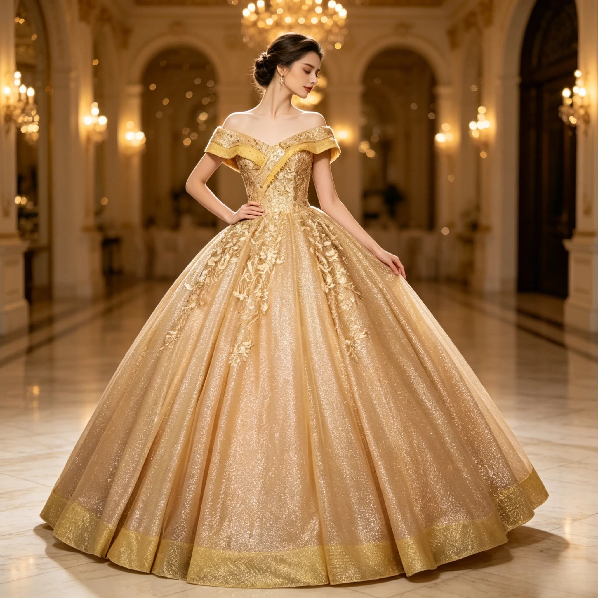 Customized Luxury Multi Color Glitter Organza Bridal Gown Off Shoulder Floral Embroidery Floor Length Formal Wedding Party Dress