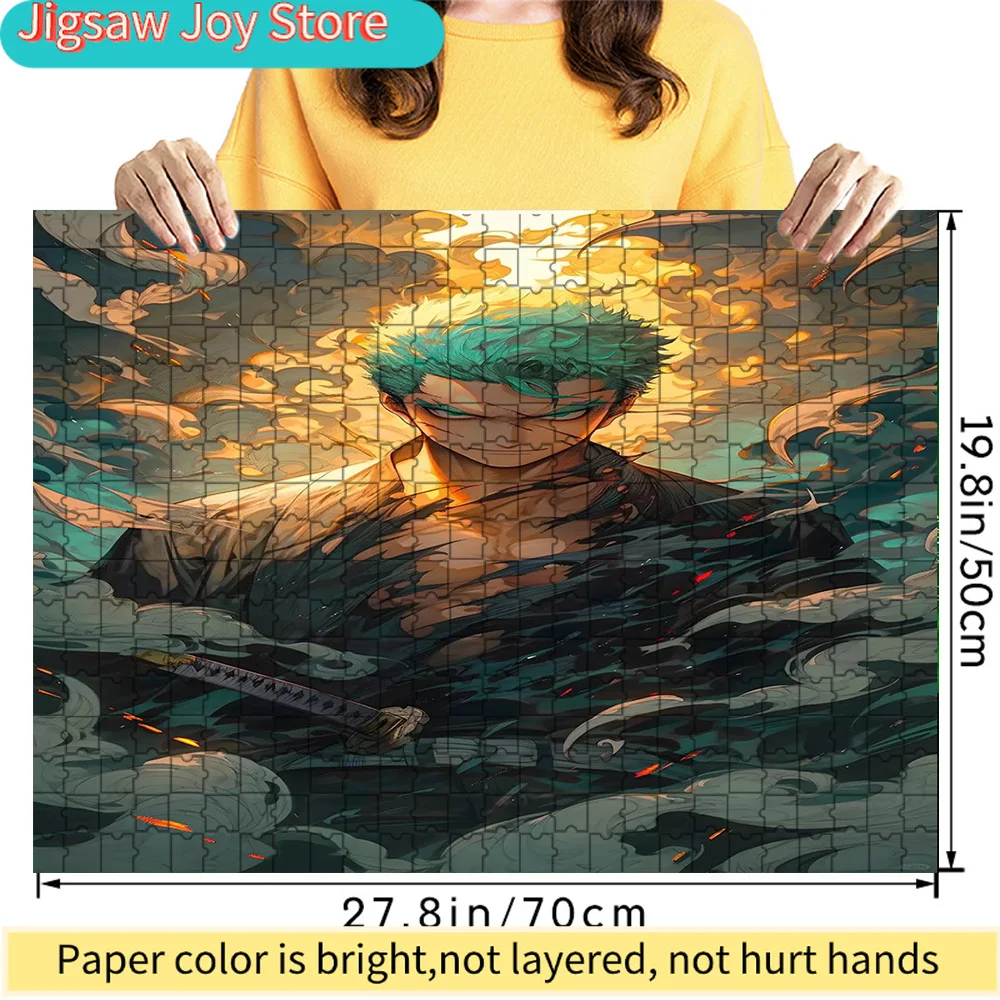 

Premium Paper Jigsaw Puzzle One Piece Roronoa Zoro Flame and Water Art High Quality Cardboard Puzzle Fun Family Leisure Game Str