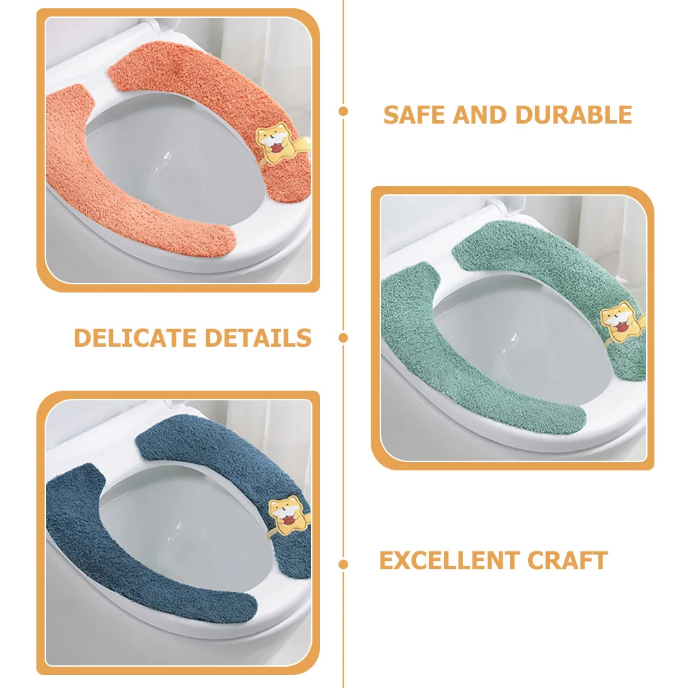 

2Pairs Toilet Seat Cover Warm Bathroom Soft Washable Fiber Toilet Seat Pad Supple Comfortable Cushion Reusable