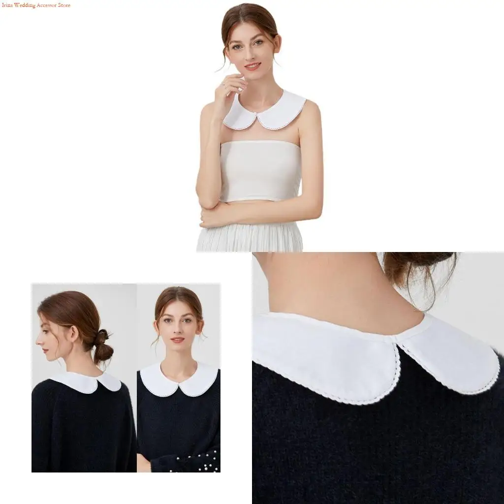G92D French Women Maid Detachable Faux False Collar Sweet Lace Trim Button Half Shirt Necklace Choker Mini Poncho
