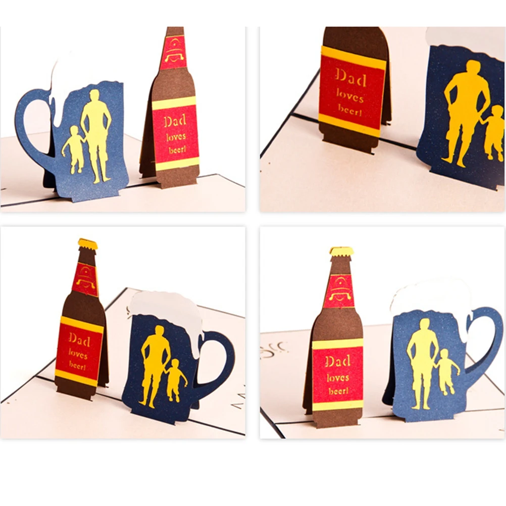 

Father's Day Creative Greeting 3D Up Dad Loves Beers Handmade Best Wish Kirigami Paper Craft (13 x 15.5 cm)