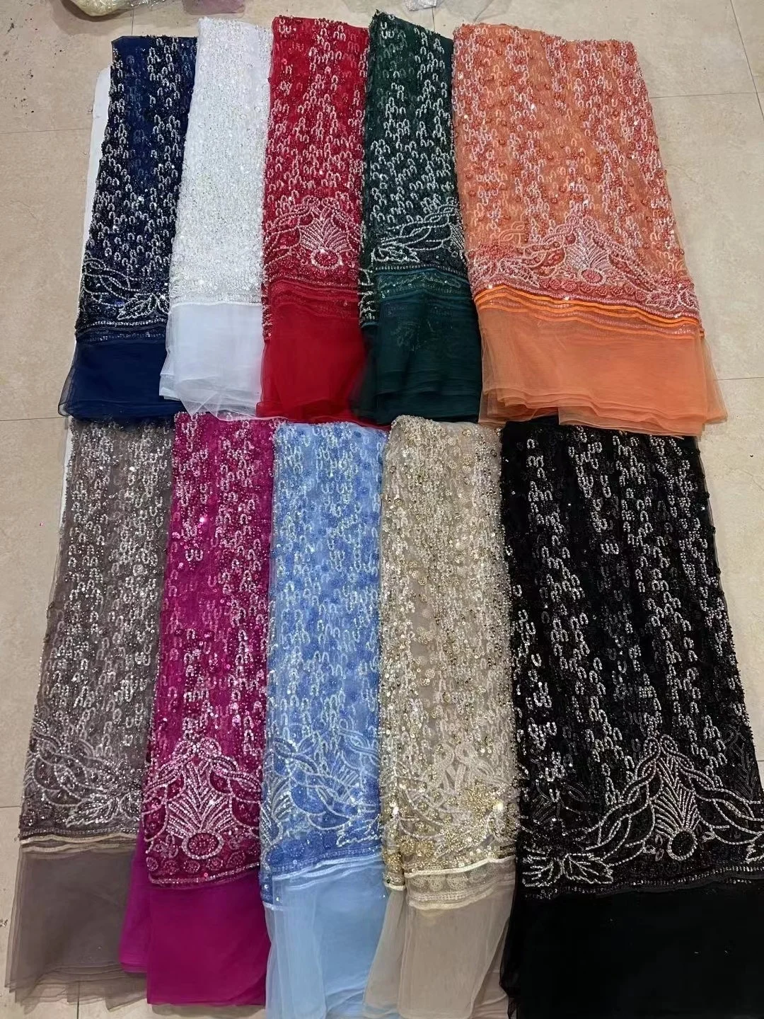 

African Tissu Lace Luxury French Beaded Lace Fabric Bridal High Quality Nigerian Wedding Colorful Sequins Embroidery Tulle Lace