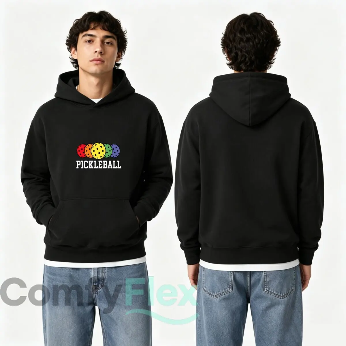 Colorful Pickleball Five Ball Sports Graphic Autumn and winter new men's and women's hooded sweatshirts