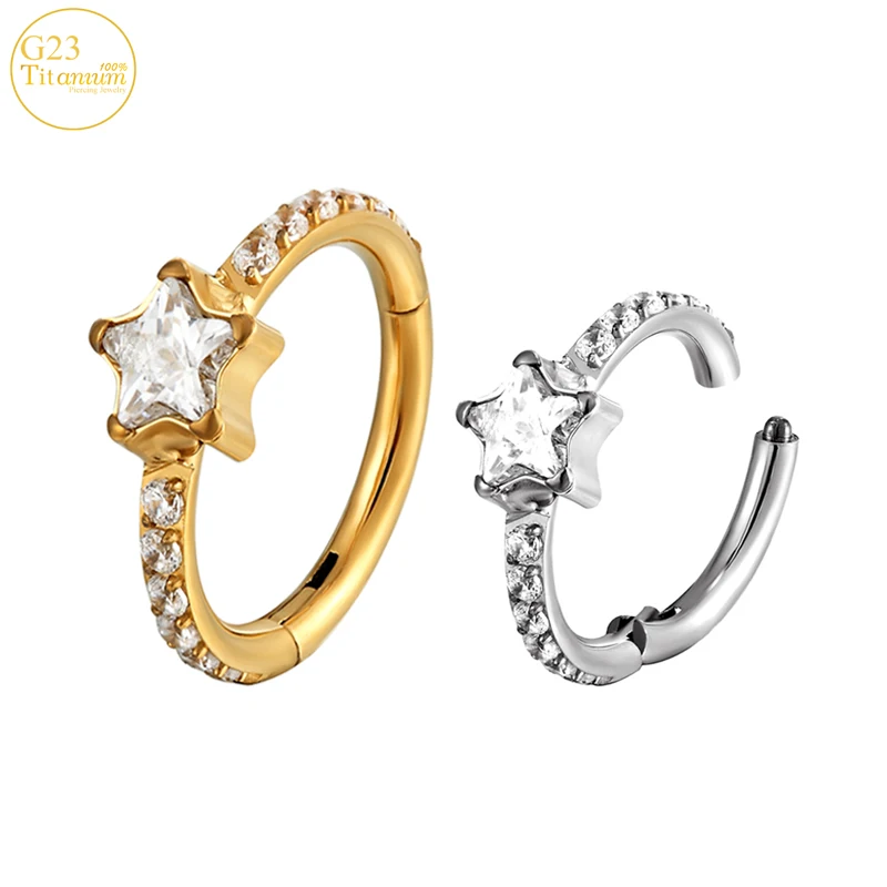 

Pentagram Zircon Ring Earrings G23 Titanium Septum Piercing Nose Rings Cartilage Tragus Clicker Ring Helix Piercing Body Jewelry
