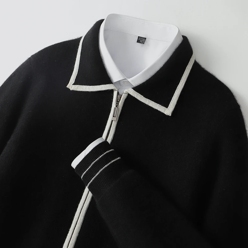 Autumn And Winter New Pure Wool Men's Lapel Zipper Cardigan Loose Leisure Business Knitted Cashmere Knitted Coat
