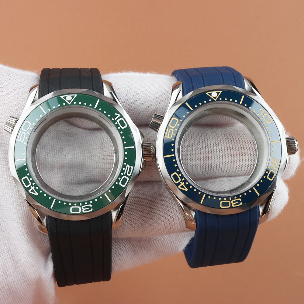 41MM NH35 Case Waterproof Rubber Strap Fit Seamaster 300 NH35 NH36 Movement Solid Stainless Steel Modification Watch Accessories