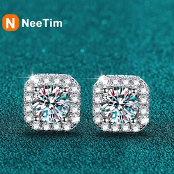 Neetim-pendientes de moissanita de Color D para mujer, aretes brillantes de plata de ley 0,5 100%, joyería de boda, 925