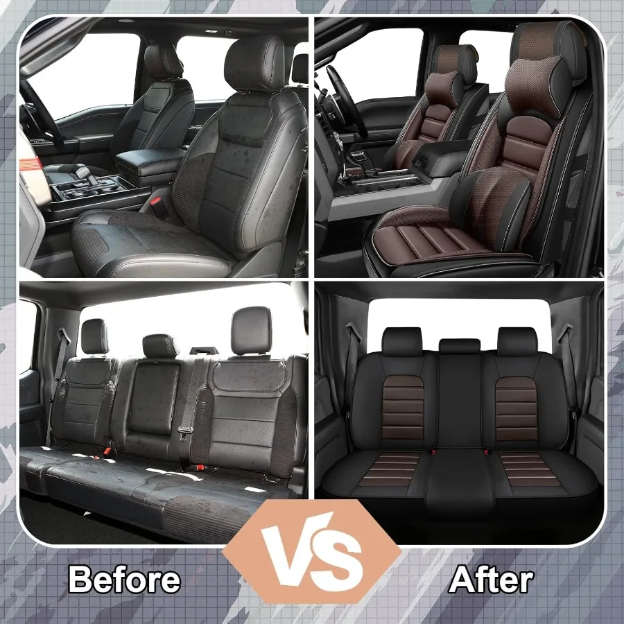 مجموعة كاملة من أغطية المقاعد الجلدية الفاخرة المكونة من 5 قطع لسيارة Ford F350 F350 2021 مع خصائص مقاومة للماء والبقع تتضمن S