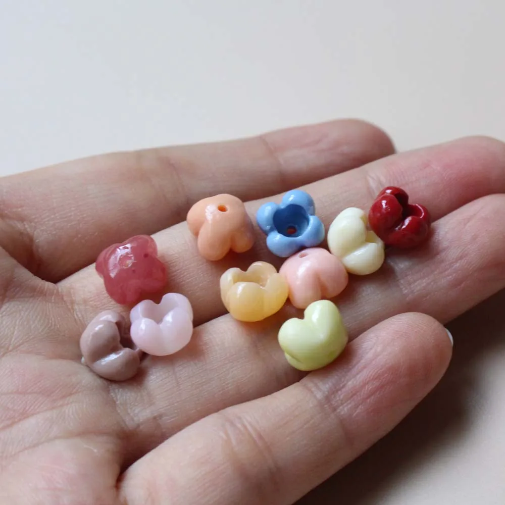 10Pcs 8mm Artifial Coral Osmanthus Small Flower Beads Pink Blue Mix Color for Jewelry Bracelet Necklace Earring Making Craft DIY