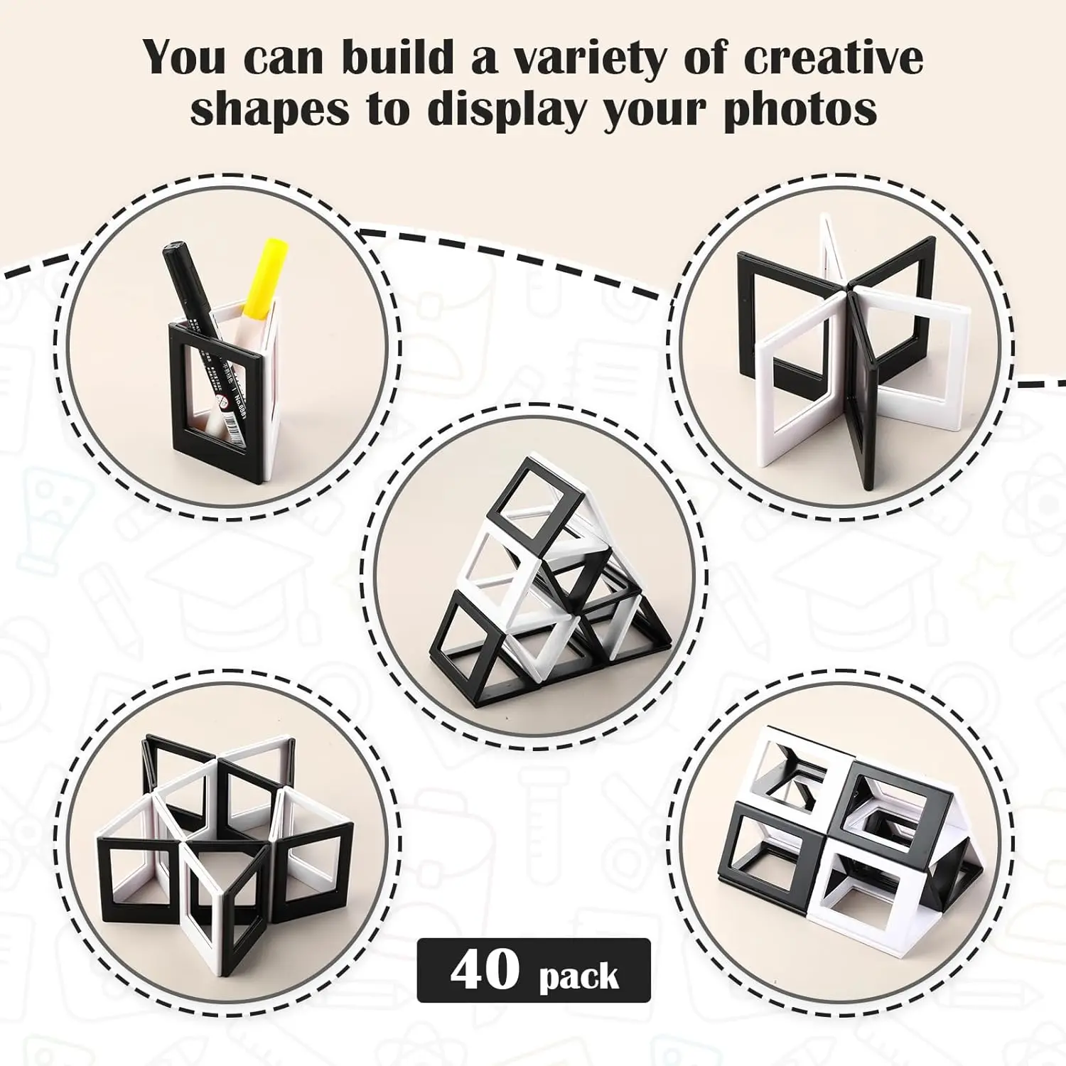 20 ชิ้นสีดำ/สีขาวกรอบรูปแม่เหล็ก 3 นิ้วผู้ถือรูปภาพตารางจอแสดงผลบนตู้เย็นตู้เย็นสำหรับฟูจิฟิล์ม อินสตากซ์ มินิฟิล์ม