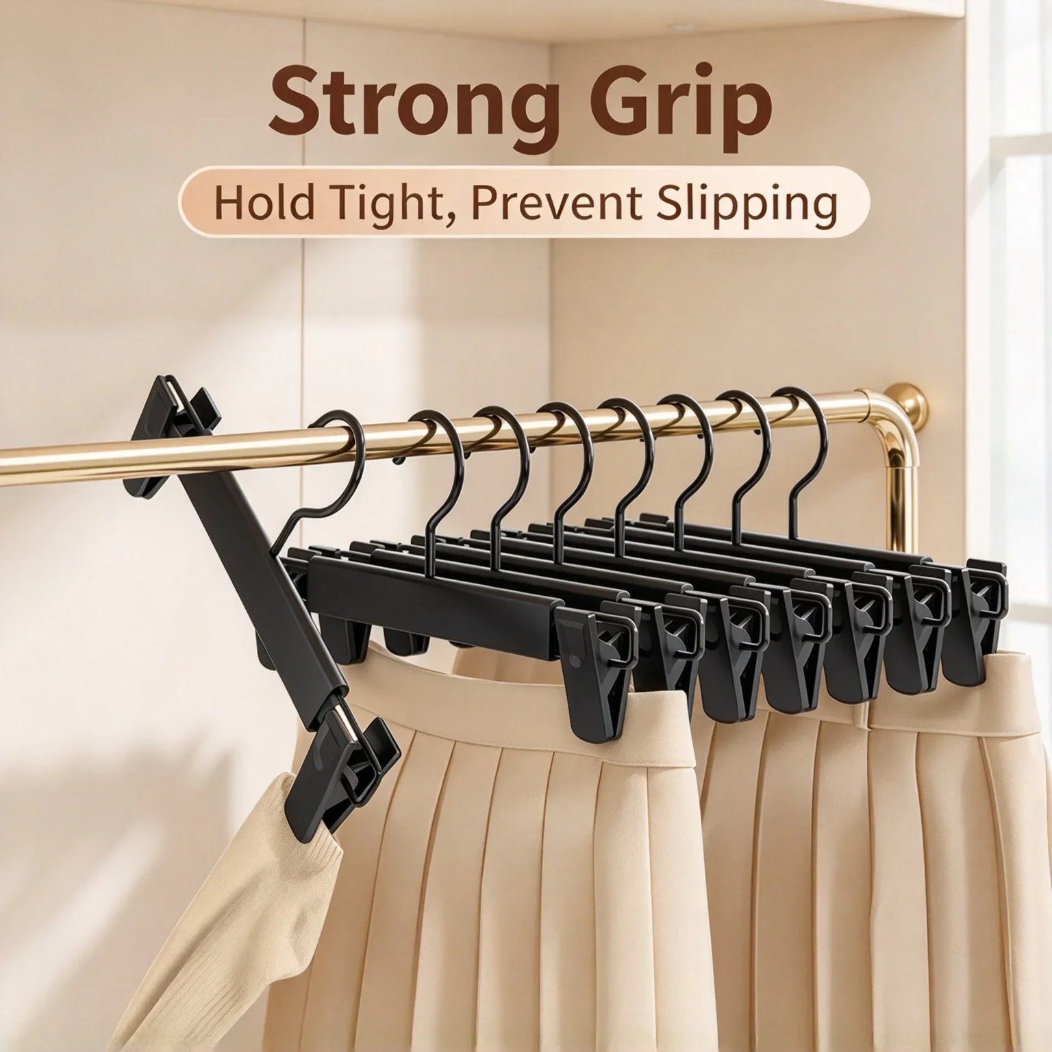 NEW 5 PCS Pants Hangers Clips Non Slip Trouser Hanger Clip No Mark Adjustable Heavy Duty Skirt Hanger for Wardrobe Organizer