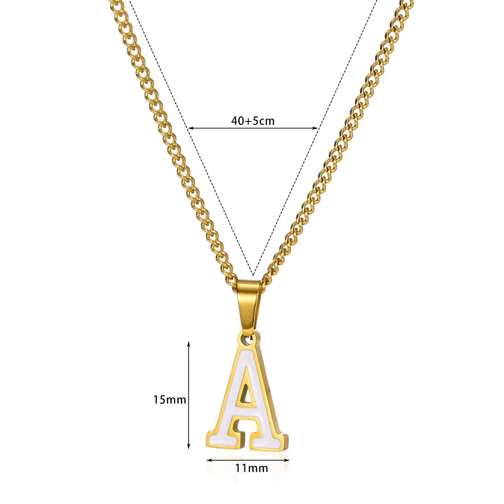 Stainless Steel Vintage Initial Letter Pendant Necklace Women Unisex Gold color A-Z Oil Dropping Cuban Chain Choker Jewelry Gift