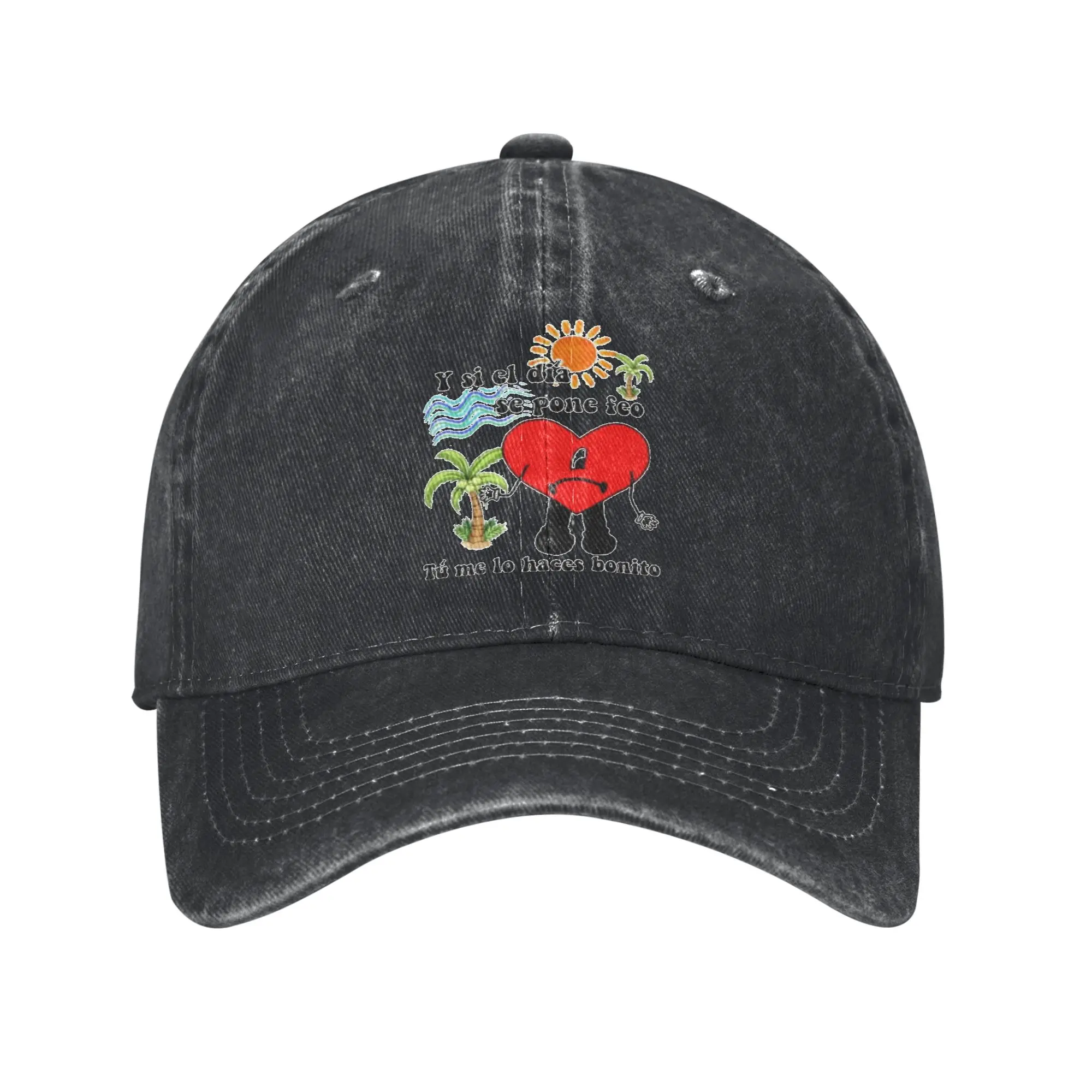 Bad Bunny Sad Heart Baseball Caps Vintage Distressed Washed Rapper Headwear for Men Women Outdoor Workouts Unstructured Caps Hat
