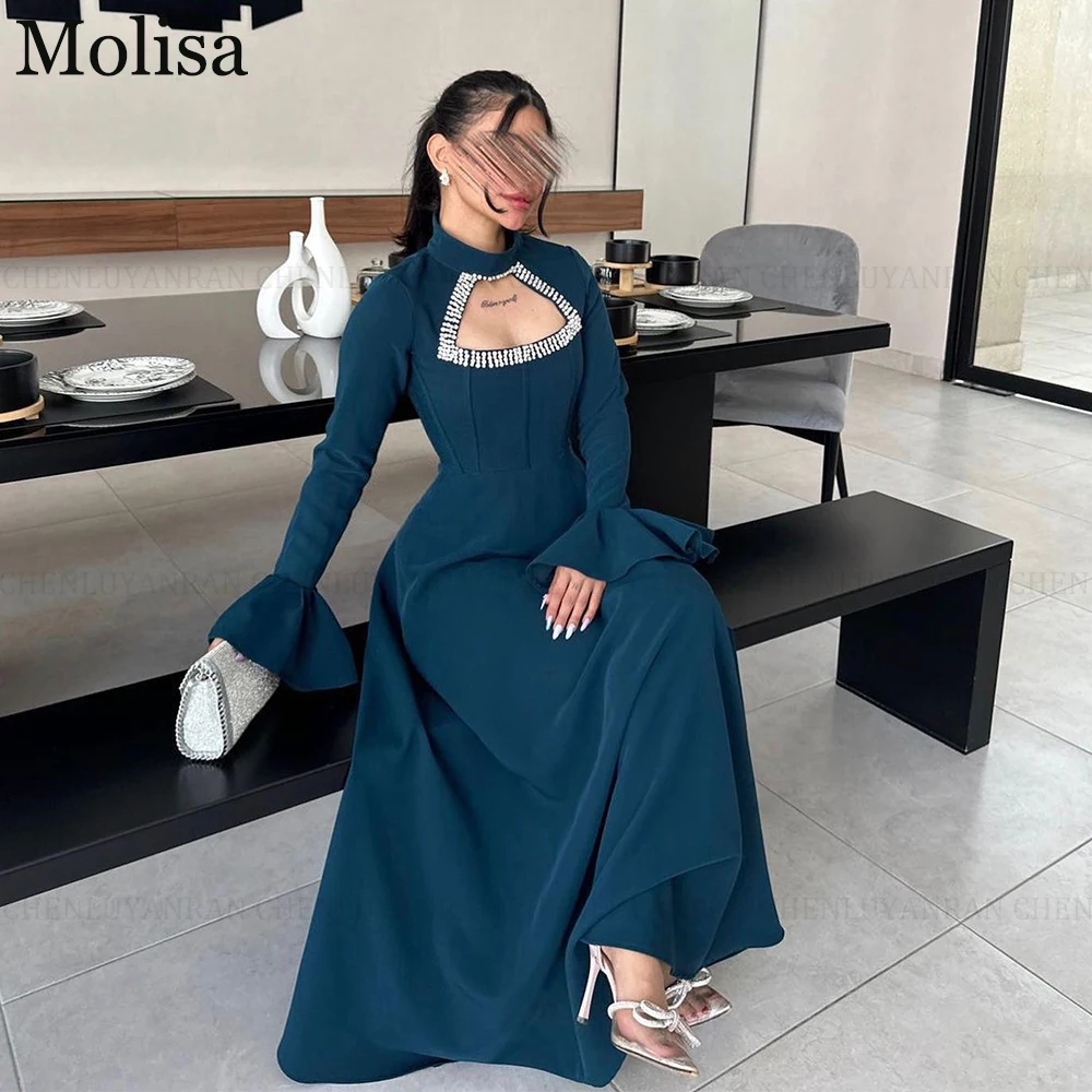 MOLISA Gorgeous Party Evening Gowns 2024 New A-Line High Neck Long Flare Sleeve Prom Dress Beading Special Formal Occasion Dress