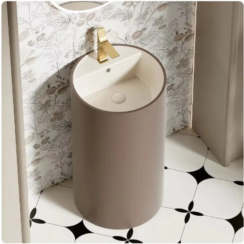 

European Retro Column Basin Inn Round Bathroom Floor-to-ceiling Washbasin Integrated Ceramic Column Basin Washbasin Column Type