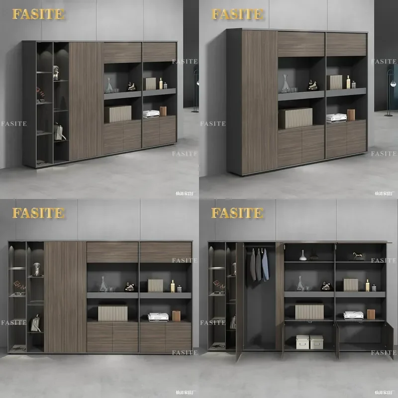 For Office Wooden File Cabinet Storage Bookcase Shelf Archive Furniture Board Locker Back Cabinet Boss Desk Organization