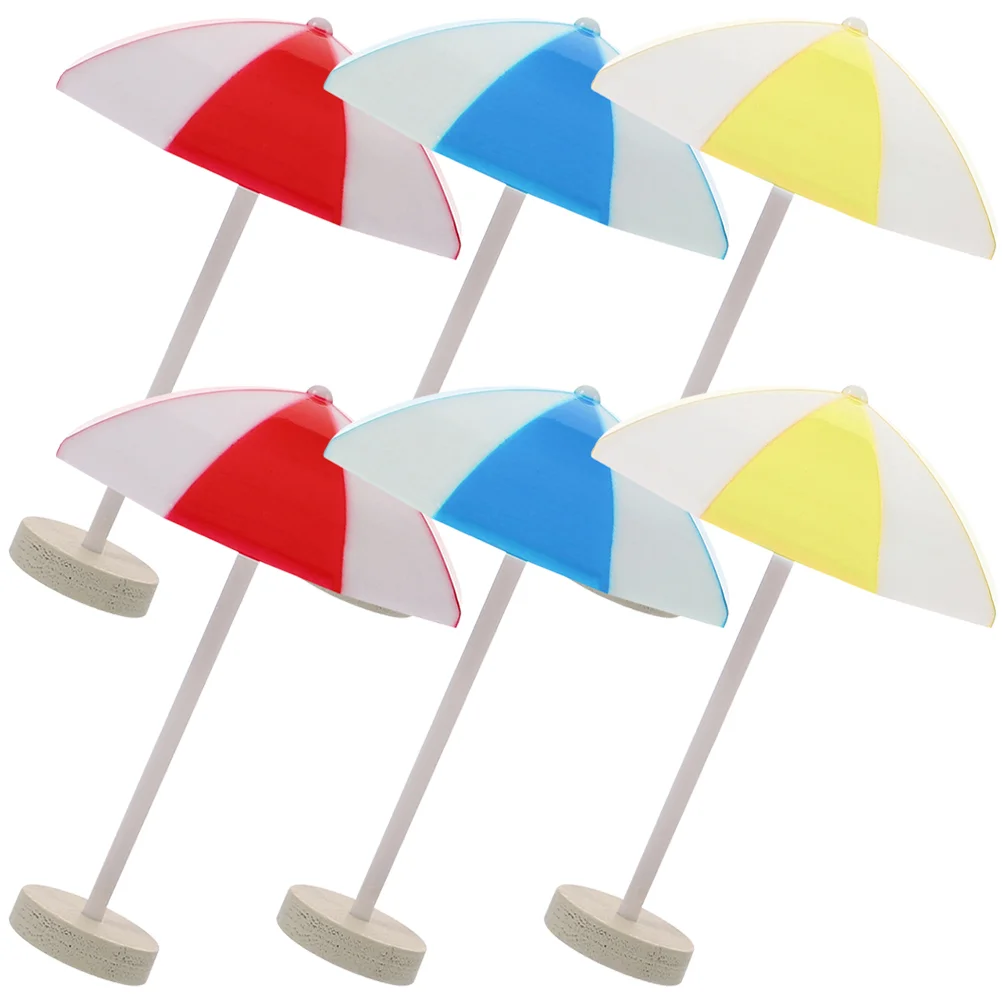 6 Pcs Mini Beach Umbrellas Toys Miniature Accessories House Sun Dollhouse Model Decor Wooden