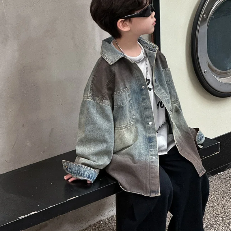 

Spring Autumn Cotton Casual Wear Athletic Plus Size Children's Clothing Big Boys Coat Overcoat Jacket Windbreak 2025 Gray Jean