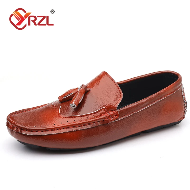 

YRZL Genuine Leather Loafers Men Casual Shoes Luxury Brand Mens Tassel Loafers Breathable Slip on Brogue Driving Shoes Plus Size