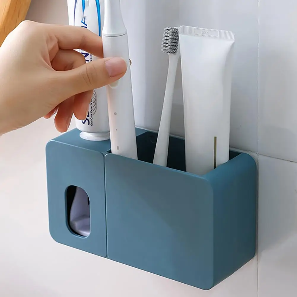 2 In 1 Toothpaste Dispenser With Toothbrush Holder Wall Mount Automatic Tooth Paste Squeezer Bath Organizer Bathroom Accessories