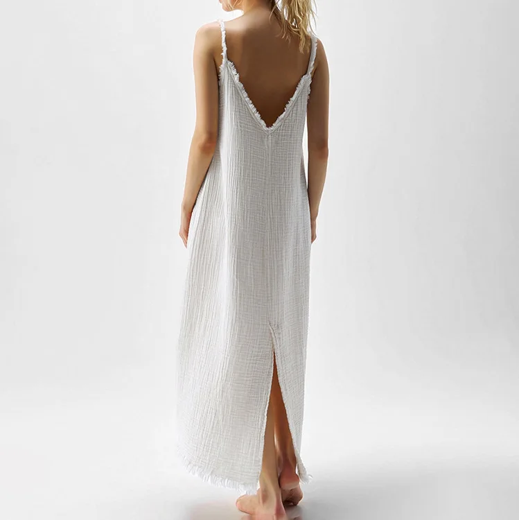 Casual Female Nightgowns Spaghetti Strap Sleepwear Split Nightwear Backless Pajama Ankle-Length Dress Women Nightwear 4