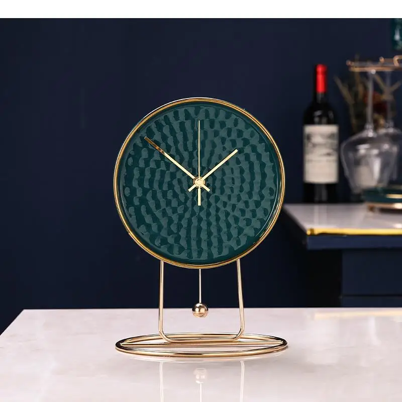 Green Ceramic Desk Clock Silent Sweep Needle Clocks Living Room Decoration Imitation Marble Tabletop Timepiece Modern Home Decor