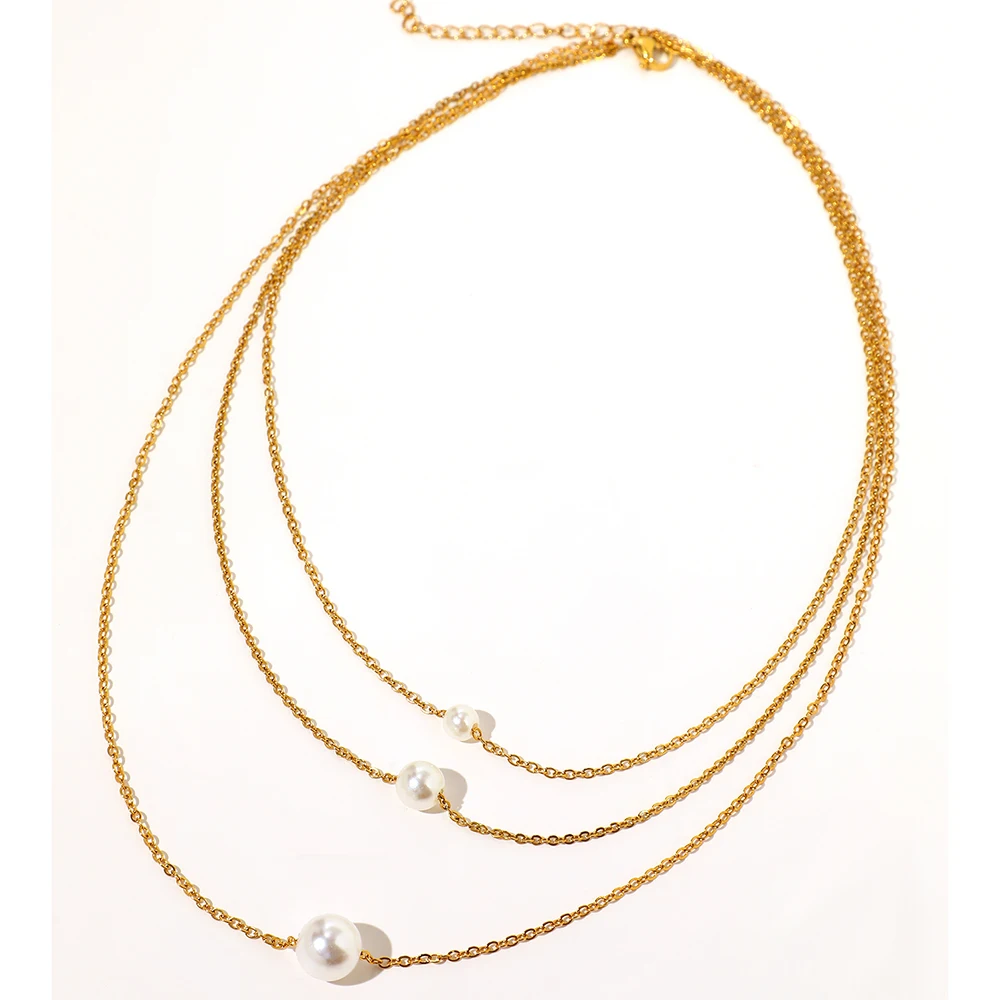 Stainless Steel Necklaces Baroque Style White Imitation Pearl Multilayer chain Simplicity Fashion Necklace For Women Jewelry Gif