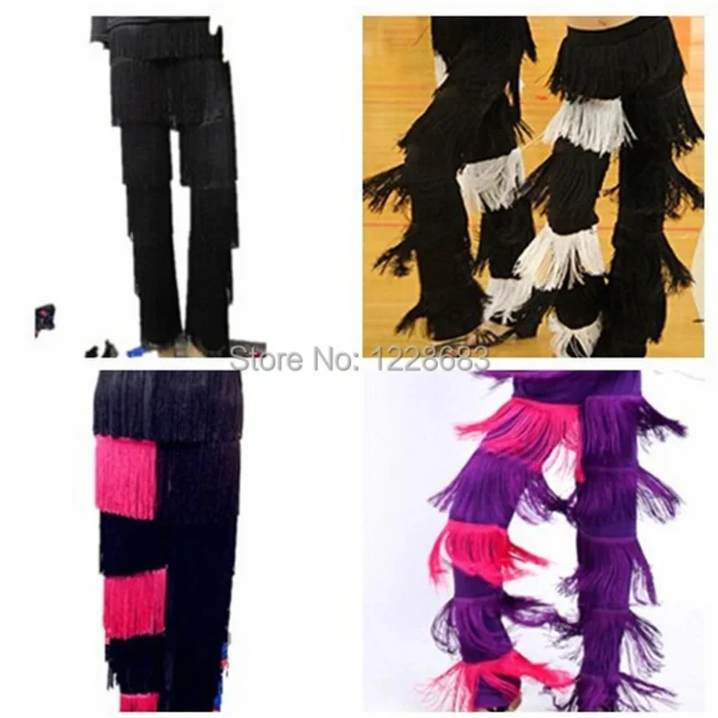 Women Ladies Girls Jazz Samba Fringe Dance Pants Black Red Purple Blue White Fringe Latin Dance Pants