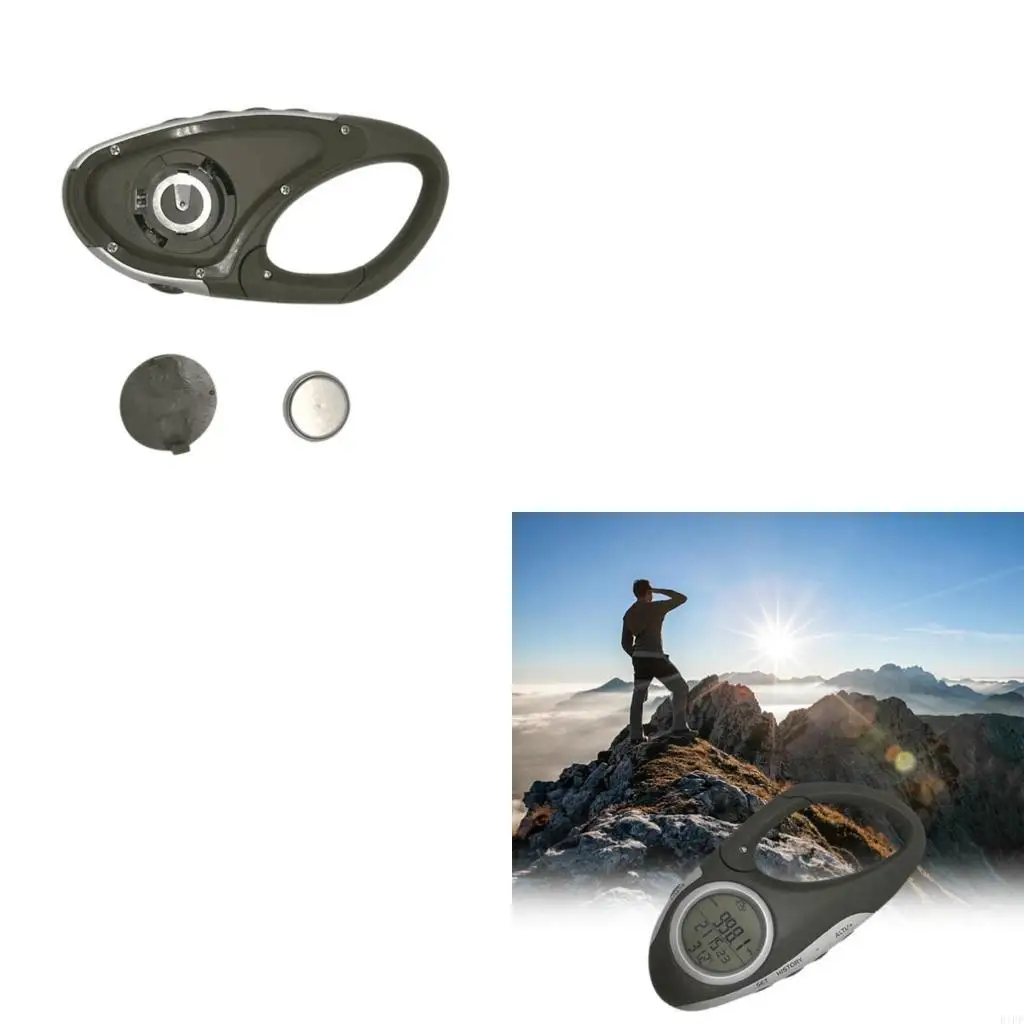 E1PF Outdoor Handheld Electronic Gauge for Outdoor Hiking Camping Fishing Thermometer Barometer Carabiner Altimeter