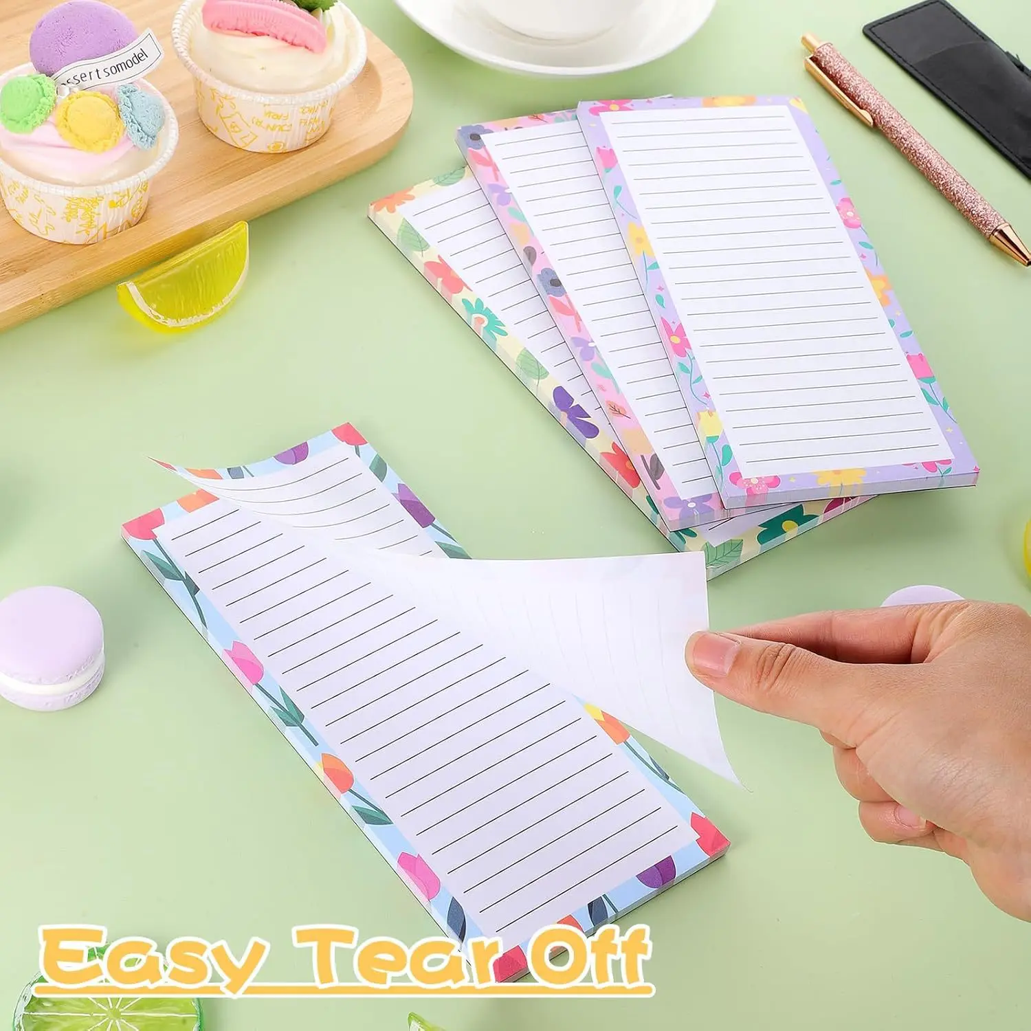 

4PCS Portable Tear-off Pad Shopping List Home Kitchen Office Planner Floral Pattern Magnetic Fridge Notepad