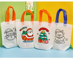 Cartoon Christmas Doodle Tote Bag borsa per pittura da colorare fai da te borsa regalo per studenti borsa per giocattoli per bambini sacchetti regalo di natale