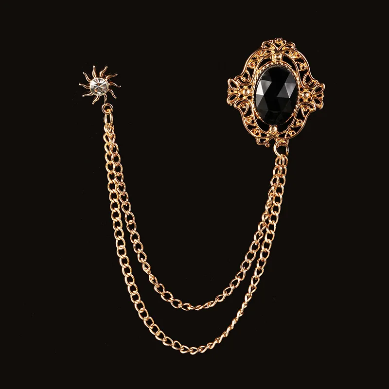 SKEDS Fashion Rhinestone Men Classic Chain Brooches Suit Jewelry Vintage Crystal Decoration Banquet Brooch Badges Pin Corsage