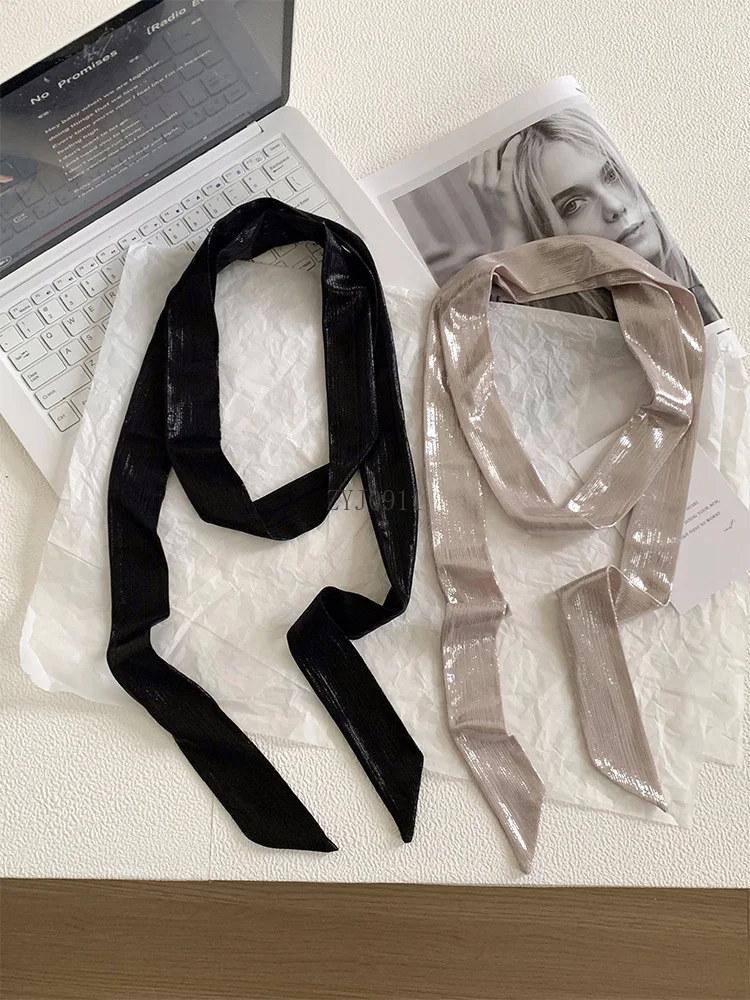 Atmospheric Laser Glossy Silk Scarf Women's Ribbon Versatile Narrow Long Scarf Decorative Scarf