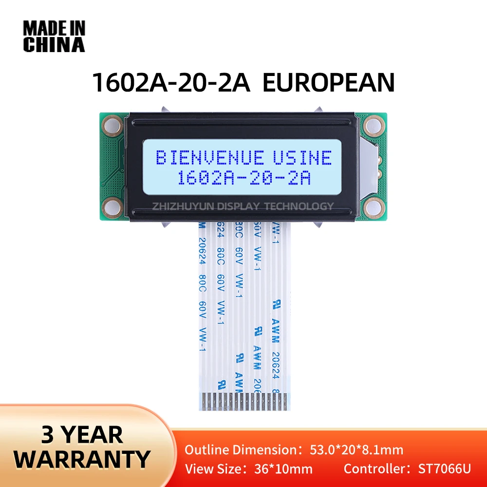 LCD1602A-20-2A European Character Dot Matrix Screen Gray Film Blue Letters ST7066U Controller 5V 3.3V Support Scheme Development