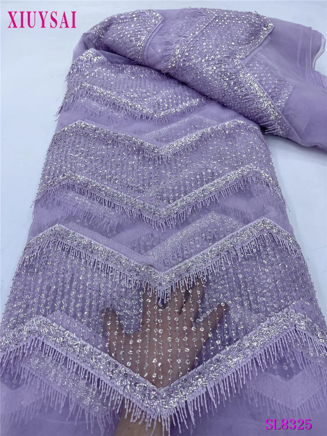 African Sequins Lace Fabrics, Nigerian Tulle Lace Fabric for Wedding Party, High Quality Embroidery, French Sewing, 5 Yards