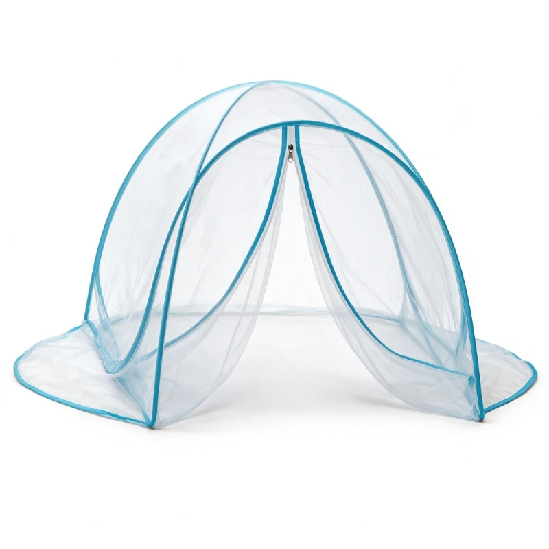 Blue Foldable Mosquito Head Net – No Install, Portable Face Shield for Travel, Camping & Student Dorms
